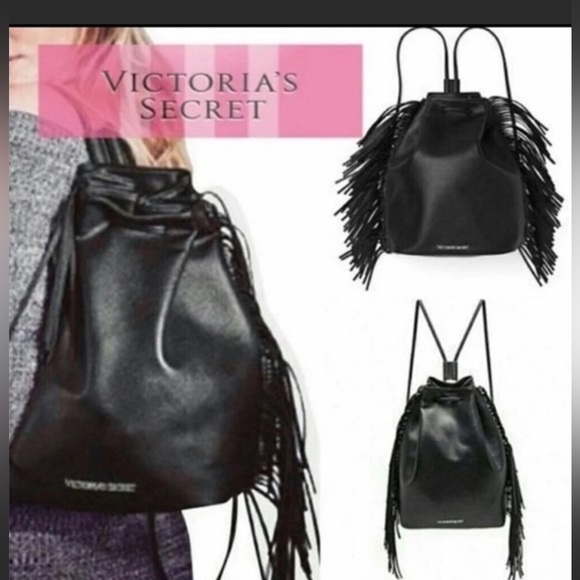 Victoria secret black fringe bucket backpack - Picture 14 of 16